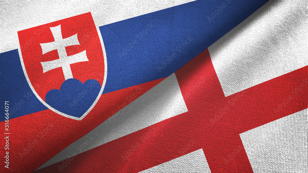Slovakia and England two flags textile cloth, fabric texture Slovakia and England two flags textile cloth, fabric texture