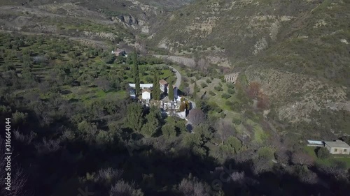 Aerial shot of an old spanish cemetery in the mountains.