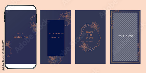 Navy Blue Luxury Wedding Invitation, floral invite thank you, rsvp modern card Design in gold flower with  leaf greenery  branches decorative Vector elegant rustic template