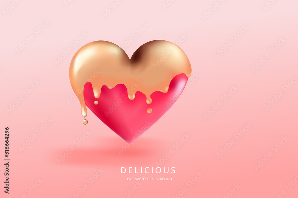 yummy golden and pink heart 3d vector background for valentine 