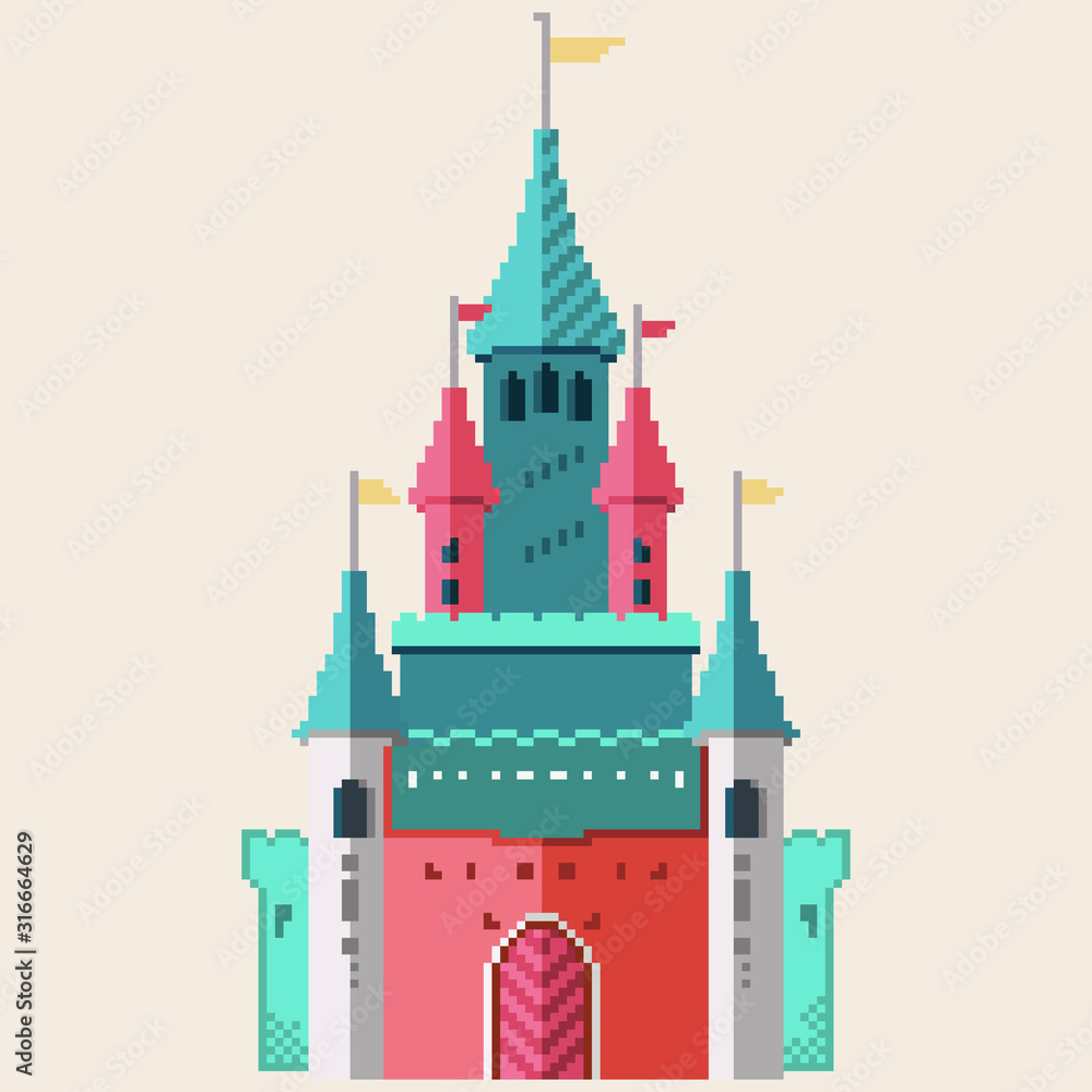 Pixel castle for games and web sites. Castles and fortresses vector icons. Pixel art. Old school computer graphic style.8 bit. Pixel castle for games and web sites. Castles and fortresses vector icons. Pixel art. Old school computer graphic style.8 bit.