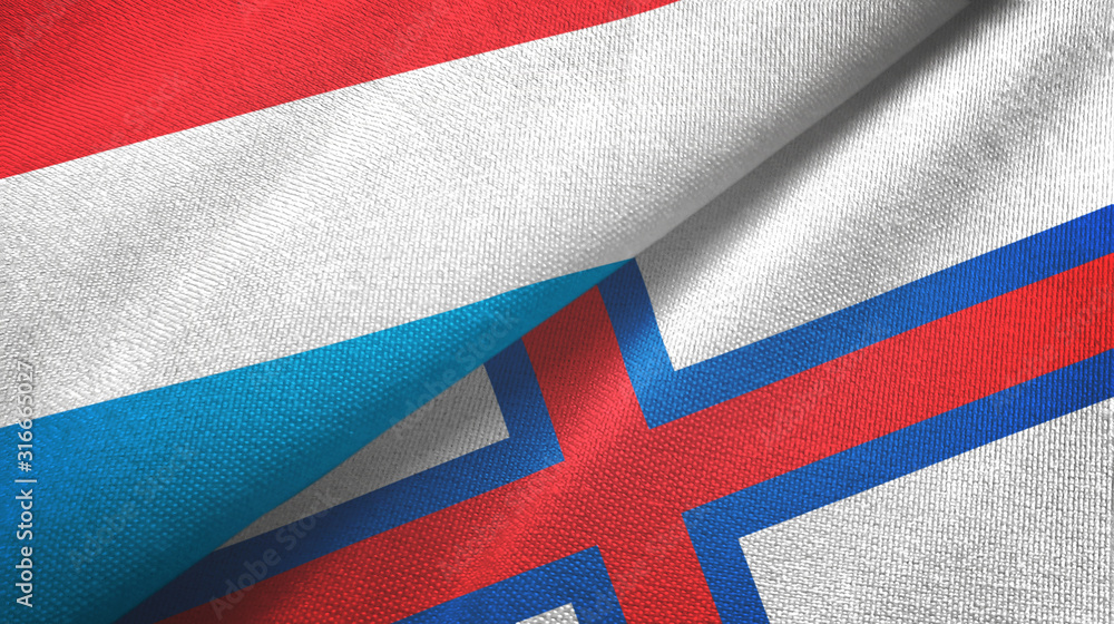 Luxembourg and Faroe Islands two flags textile cloth, fabric texture Luxembourg and Faroe Islands two flags textile cloth, fabric texture