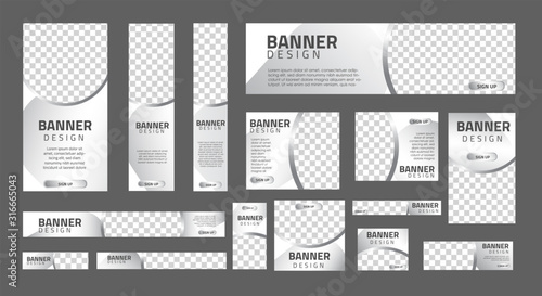 set of creative web banners of standard size with a place for photos.  Business ad banner. Vertical, horizontal and square template. vector illustration EPS 10