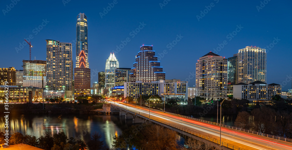 Aerial View of Downtown Austin Skyline With Across the Congress Avenue Bridge