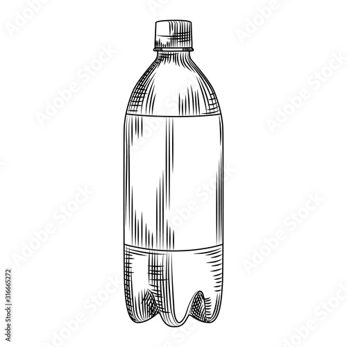 Hand drawn plastic bottle isolated on white background.