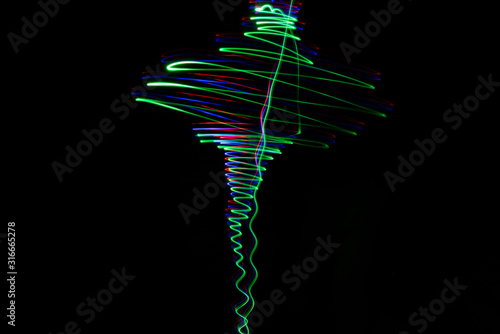 Abstract Light painting photo in the dark