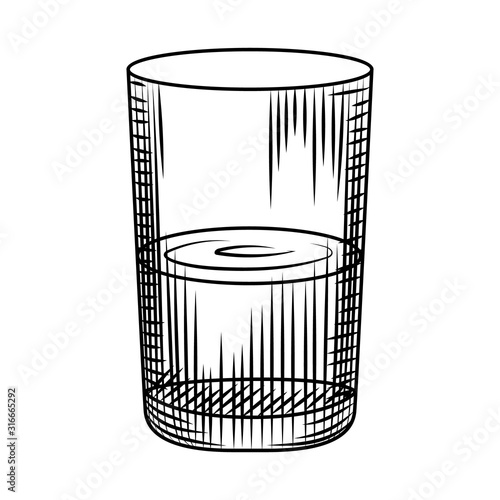 Vintage highball glass isolated on white background. Collin glass hand drawn sketch.