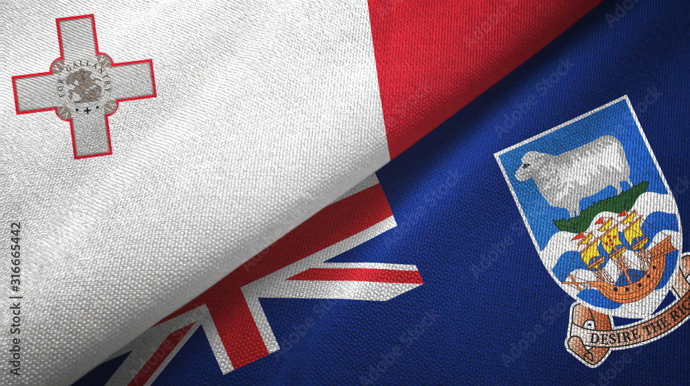 Fototapeta premium Malta and Falkland Islands two flags textile cloth, fabric texture