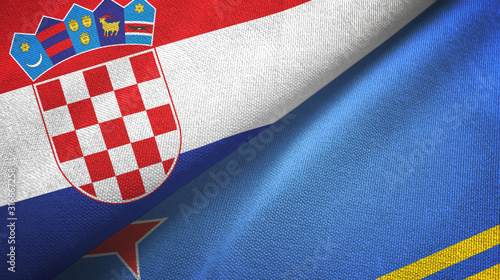 Croatia and Aruba two flags textile cloth, fabric texture