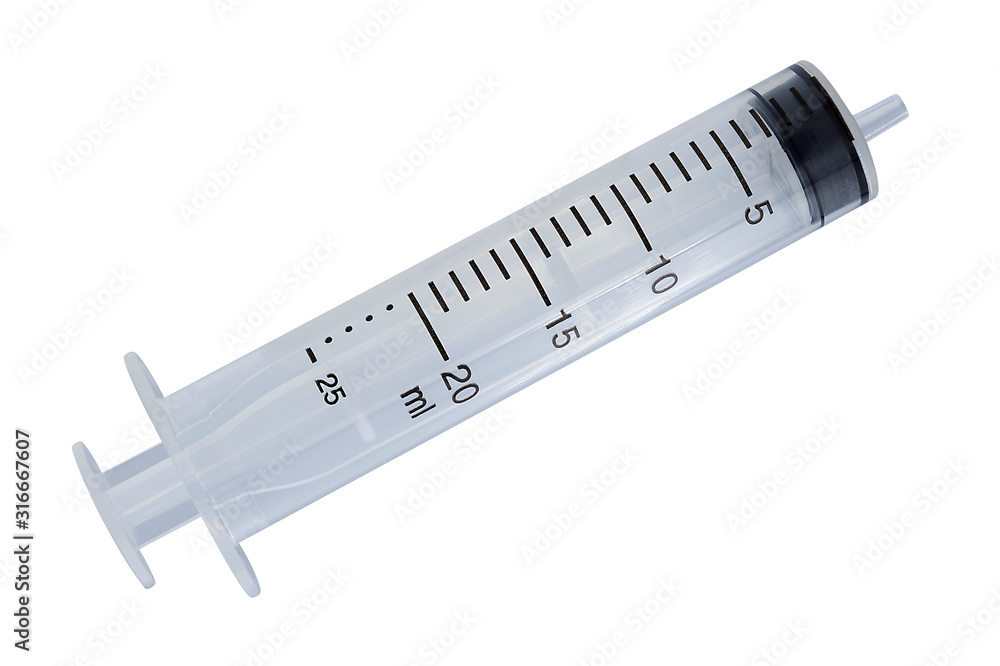 plastic hypodermic syringe 25 ml on white background Stock Photo | Adobe  Stock