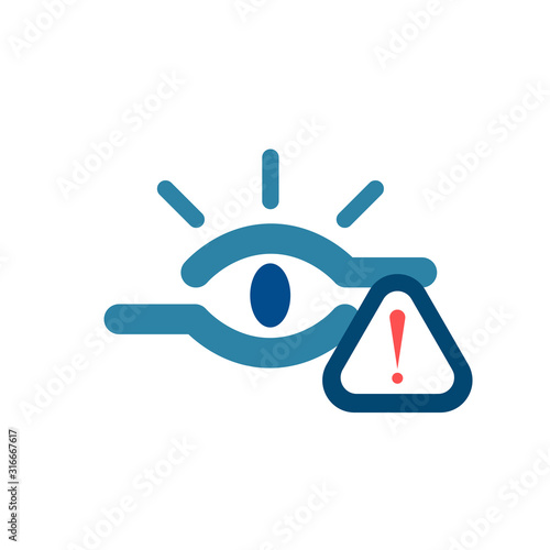 Retina scan and warning sign,Cyber security concept. Digital security authentication concept. Biometric authorization. Identification