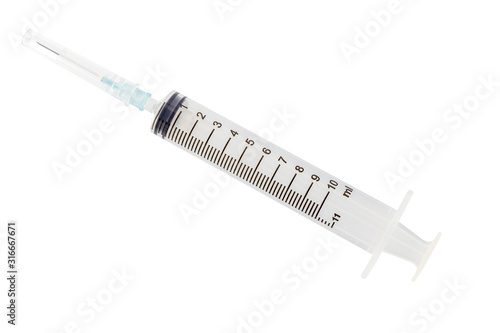 Fotografia Plastic hypodermic syringe on white background