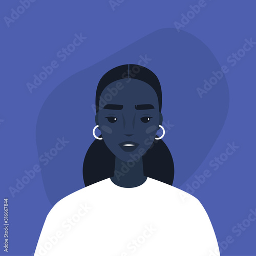 Flat vector portrait of a young millennial black female character