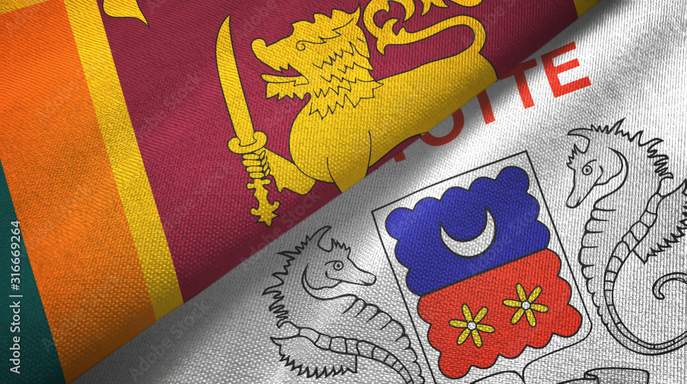 Sri Lanka and Mayotte two flags textile cloth, fabric texture Sri Lanka and Mayotte two flags textile cloth, fabric texture