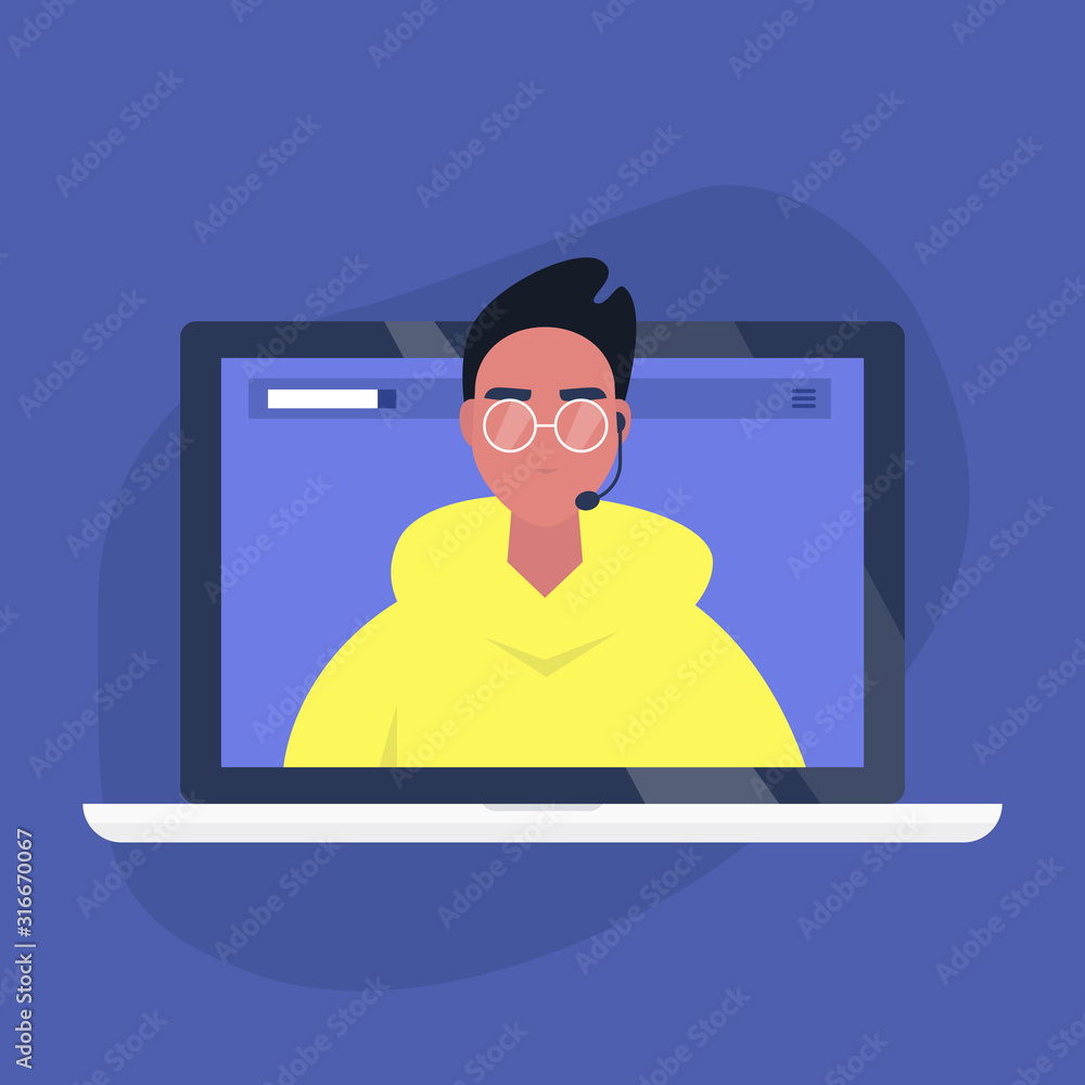 Online consultant, young male operator wearing a headset, Video call  technology, Artificial intelligence chat bot Stock Vector | Adobe Stock