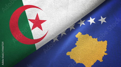 Algeria and Kosovo two flags textile cloth, fabric texture