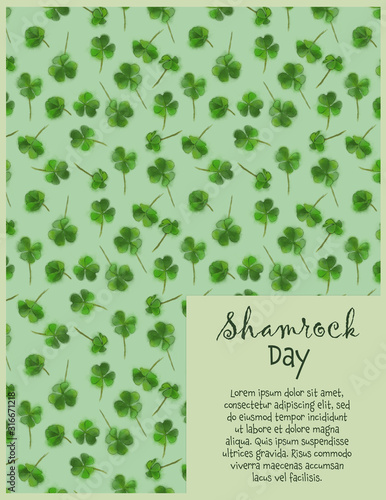 St. Patrick Day Template with Shamrock Pattern and Text Copy space.