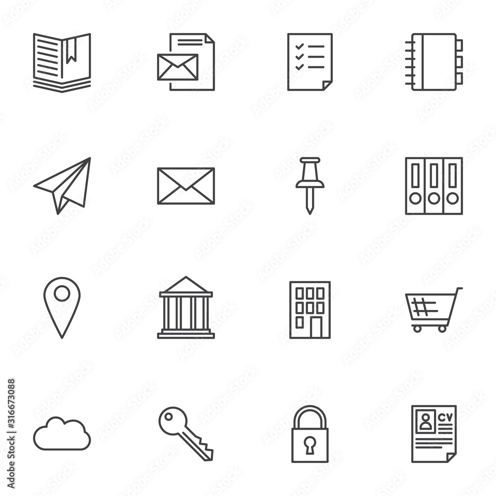 Office paperwork line icons set. linear style symbols collection ...