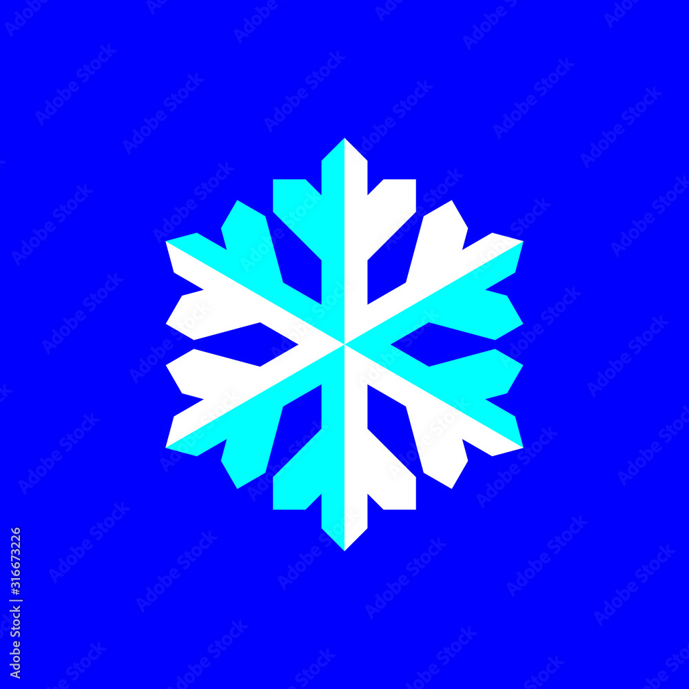 Blue and white snowflake symbol vector on blue background. Blue and white snowflake symbol vector on blue background.