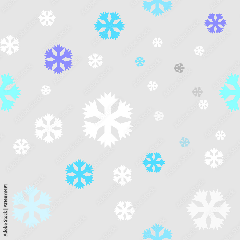 Blue and white snowflakes symbol vector repeat pattern on grey background. Blue and white snowflakes symbol vector repeat pattern on grey background.