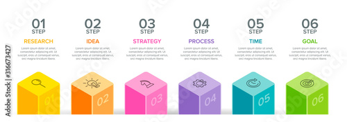 3d isometric Concept of arrow business model with 6 successive steps. Six colorful graphic elements. Timeline design for brochure, presentation. Infographic design layout