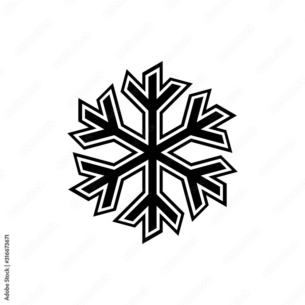 Black and white snowflake sign vector on white background. Black and white snowflake sign vector on white background.