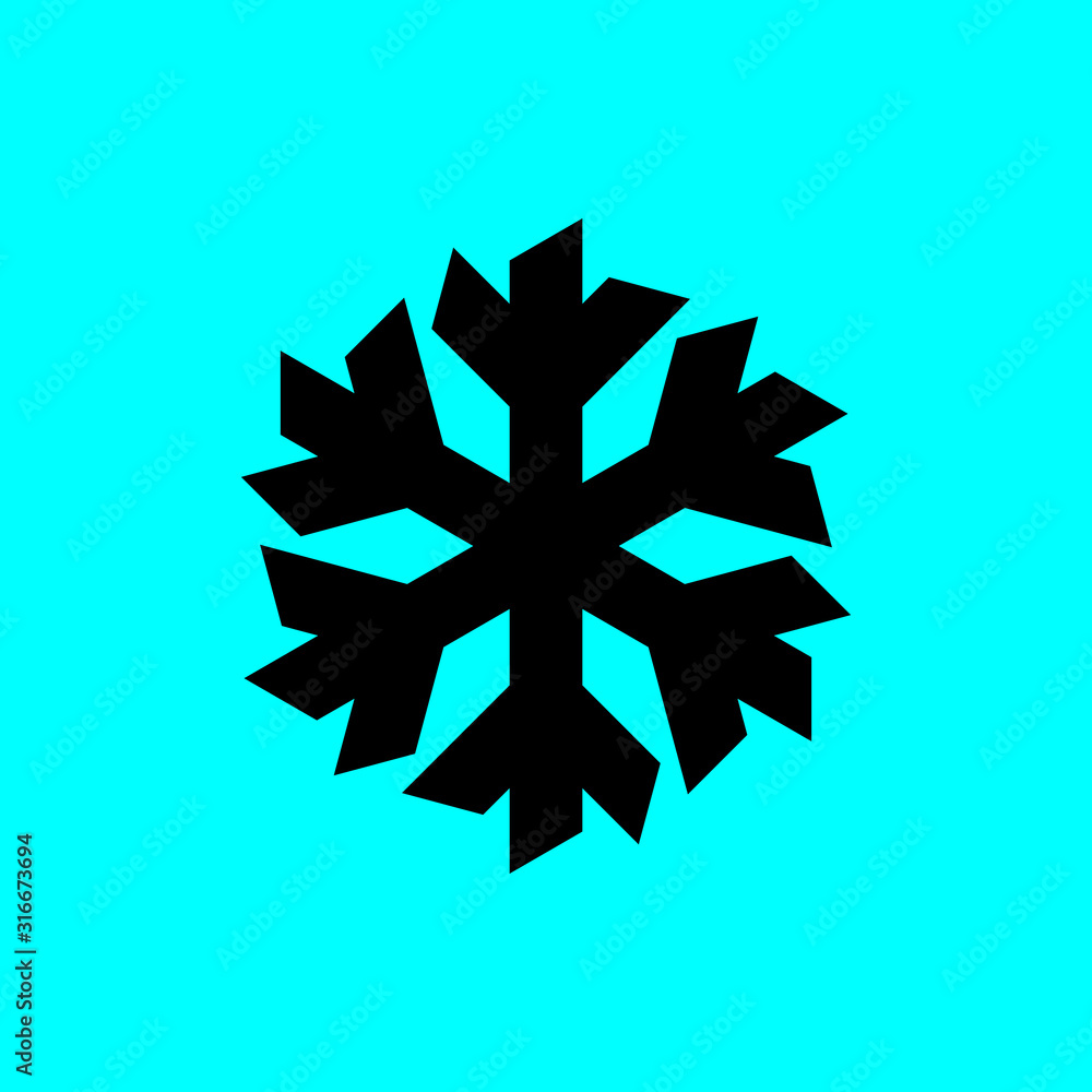 Black snowflake symbol vector on blue background. Black snowflake symbol vector on blue background.