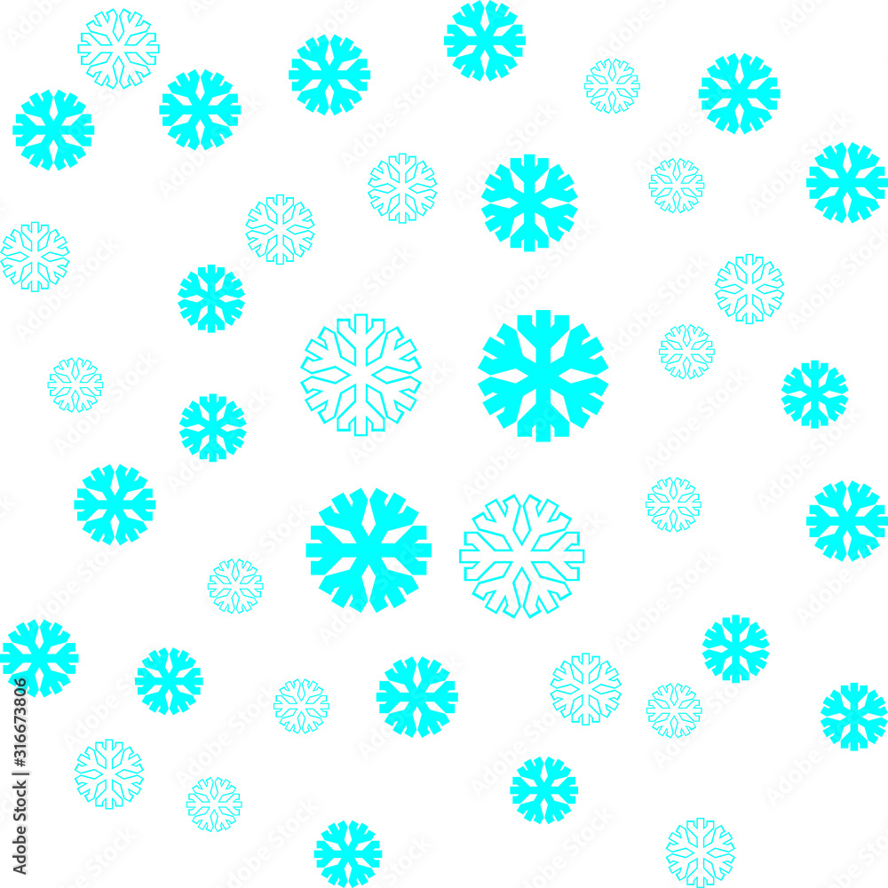 Blue snowflakes symbol vector repeat pattern on white background. Blue snowflakes symbol vector repeat pattern on white background.