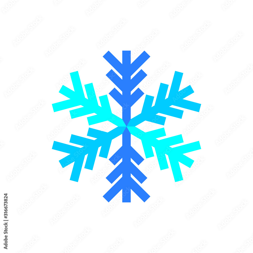 Blue snowflake symbol vector on white background.