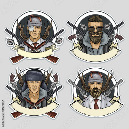 Hand drawn sketch hunter men