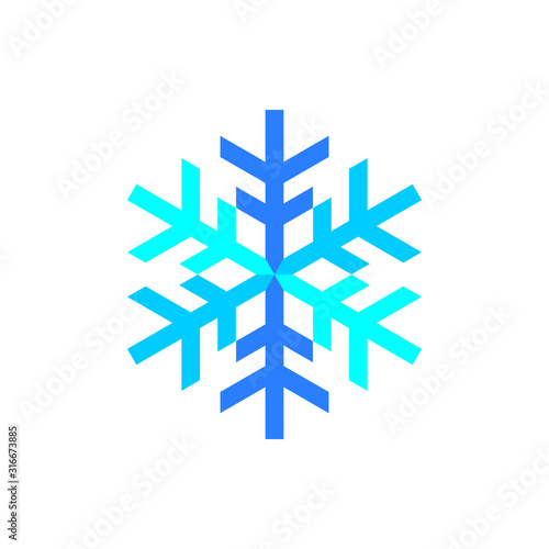 Blue snowflake icon vector on white background.
