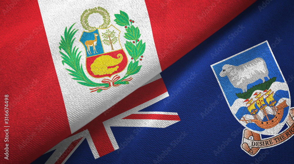 Peru and Falkland Islands two flags textile cloth, fabric texture Peru and Falkland Islands two flags textile cloth, fabric texture