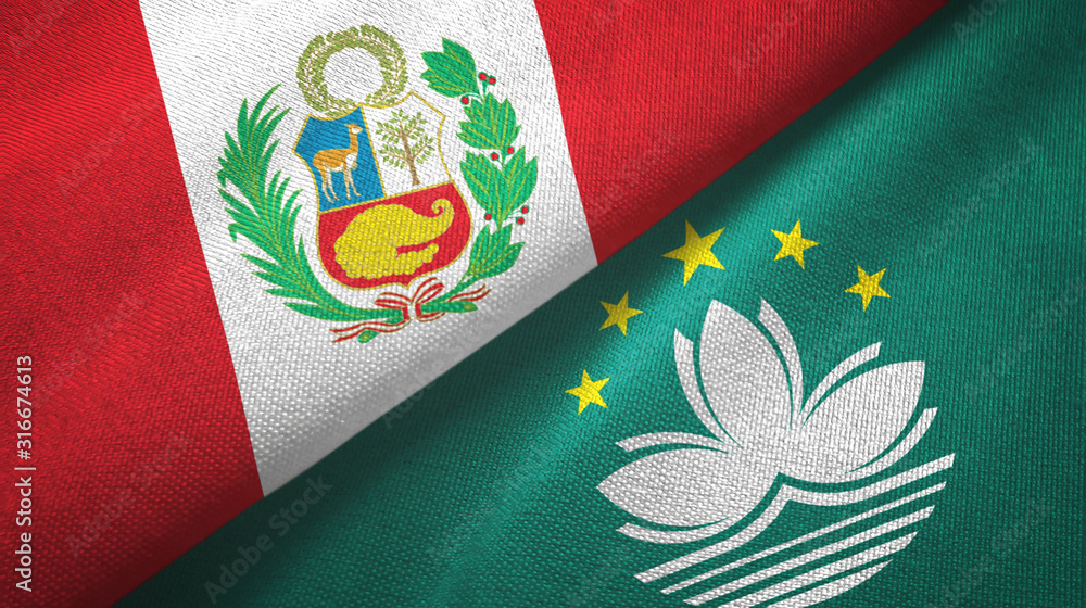 Peru and Macau two flags textile cloth, fabric texture Peru and Macau two flags textile cloth, fabric texture