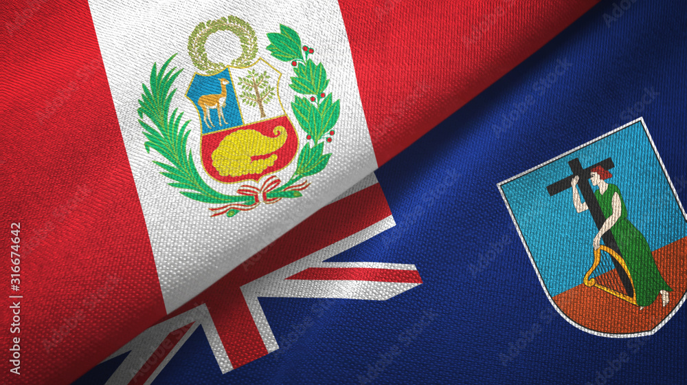 Peru and Montserrat two flags textile cloth, fabric texture Peru and Montserrat two flags textile cloth, fabric texture