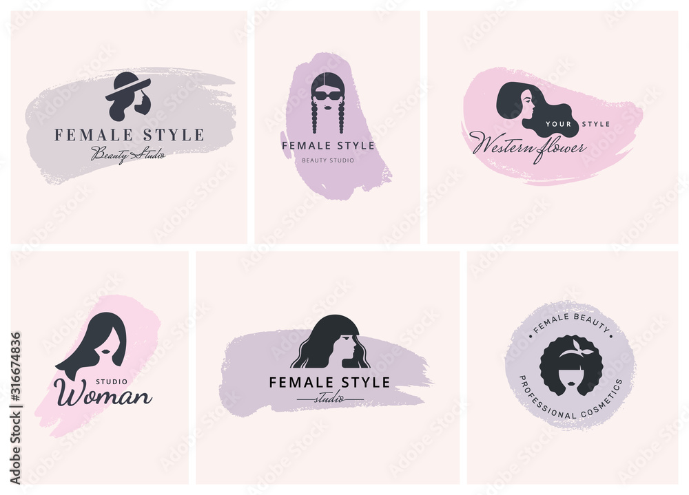 A large vector set of womens-style logos for beauty salons, womens clothing stores