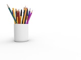 3D rednering of a cups filled with pencils isolated in white studio background