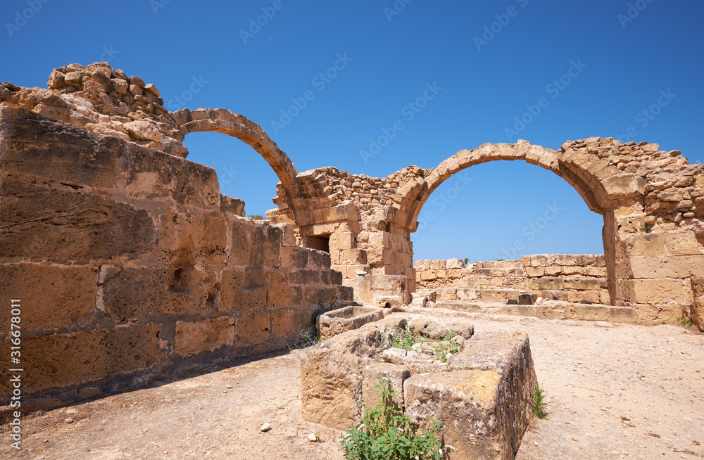 The remains of  Saranta Kolones castle. Paphos Archaeological Park. Cyprus