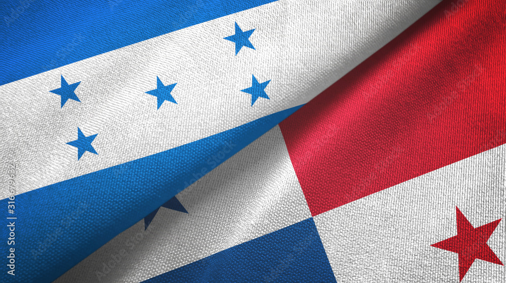 Fototapeta premium Honduras and Panama two flags textile cloth, fabric texture