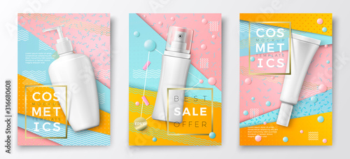 Vector 3d realistic cosmetic bottle poster mockup