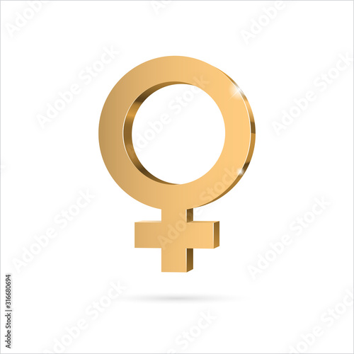 Female gender symbol Venus. gold 3d symbol. Vector illustration.