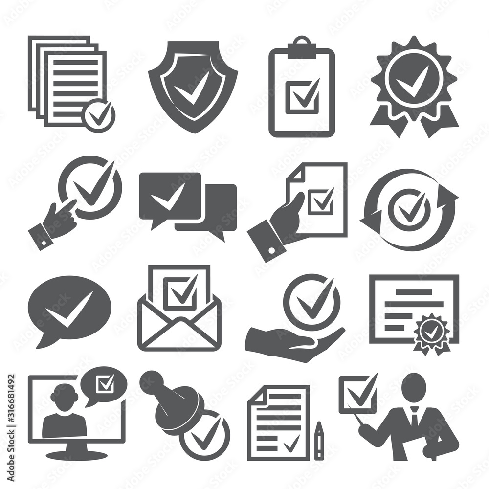 Fototapeta premium Approved icons set on white background