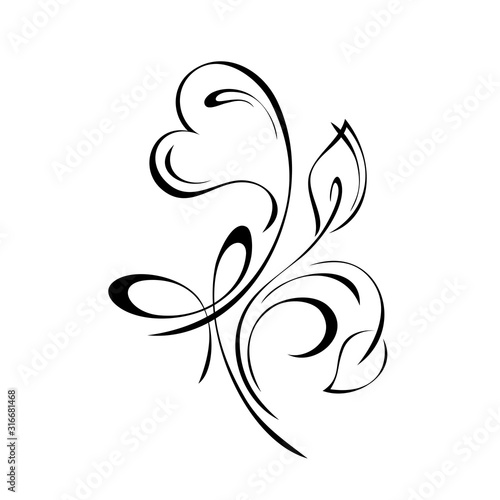 hearts 50. stylized heart with leaves and curls in black lines on a white background