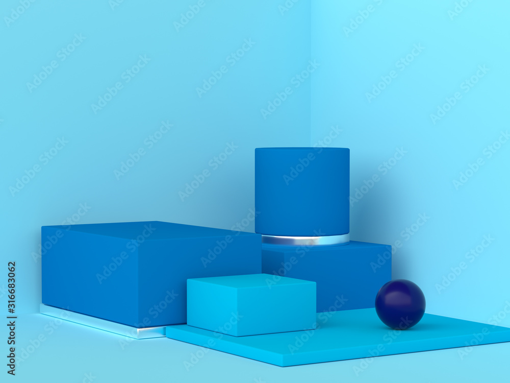 blue geometric shape set abstract corner scene 3d rendering blue geometric shape set abstract corner scene 3d rendering