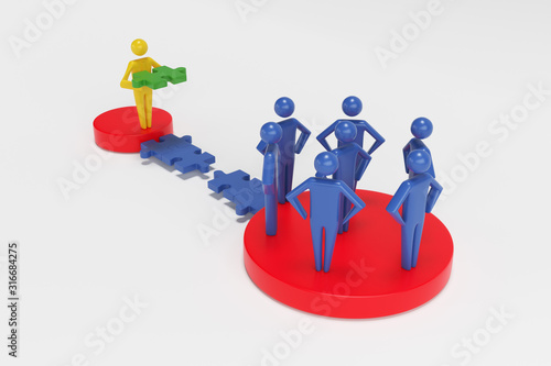 3d people - human character - person. 3d figure last jigsaw piece puzzle. Concept of contact bridge from the puzzle. 3d rendering