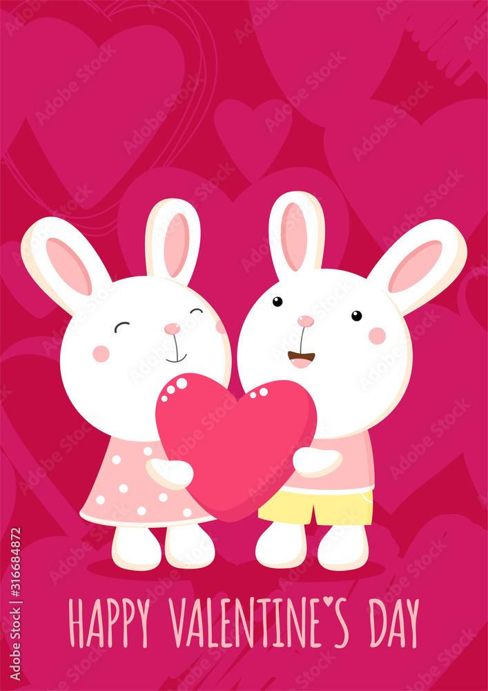 Valentine's day card with cute rabbits Valentine's day card with cute rabbits