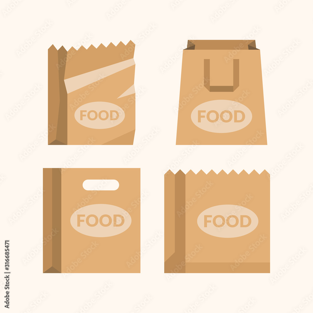 Set of empty paper shopping bags for markets Set of empty paper shopping bags for markets