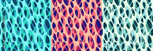 Set of abstract modern seamless graphic patterns. Biological macrostructure in trendy color palettes. Templates for wallpaper, printing products, interiors, web design. Vector