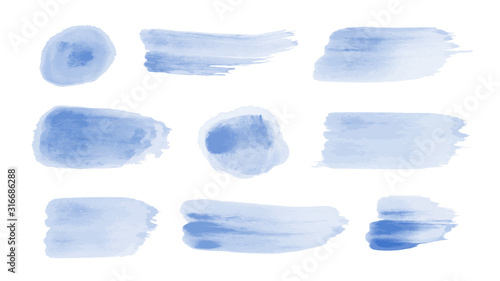 Set of vector watercolor brush stroke isolated on white background. Vector illustration for grunge design. Hand painted stain.