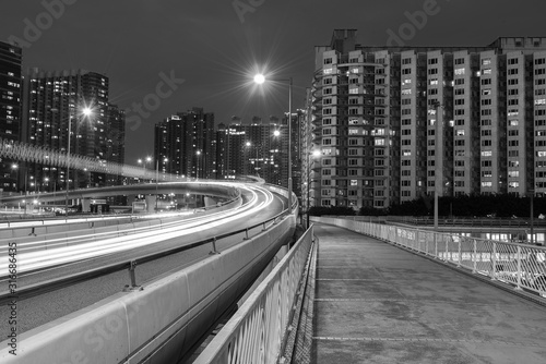 traffic in urban city at night