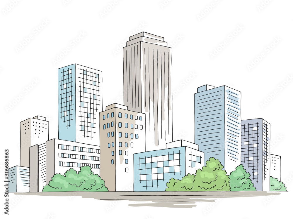City graphic color cityscape skyline sketch illustration vector